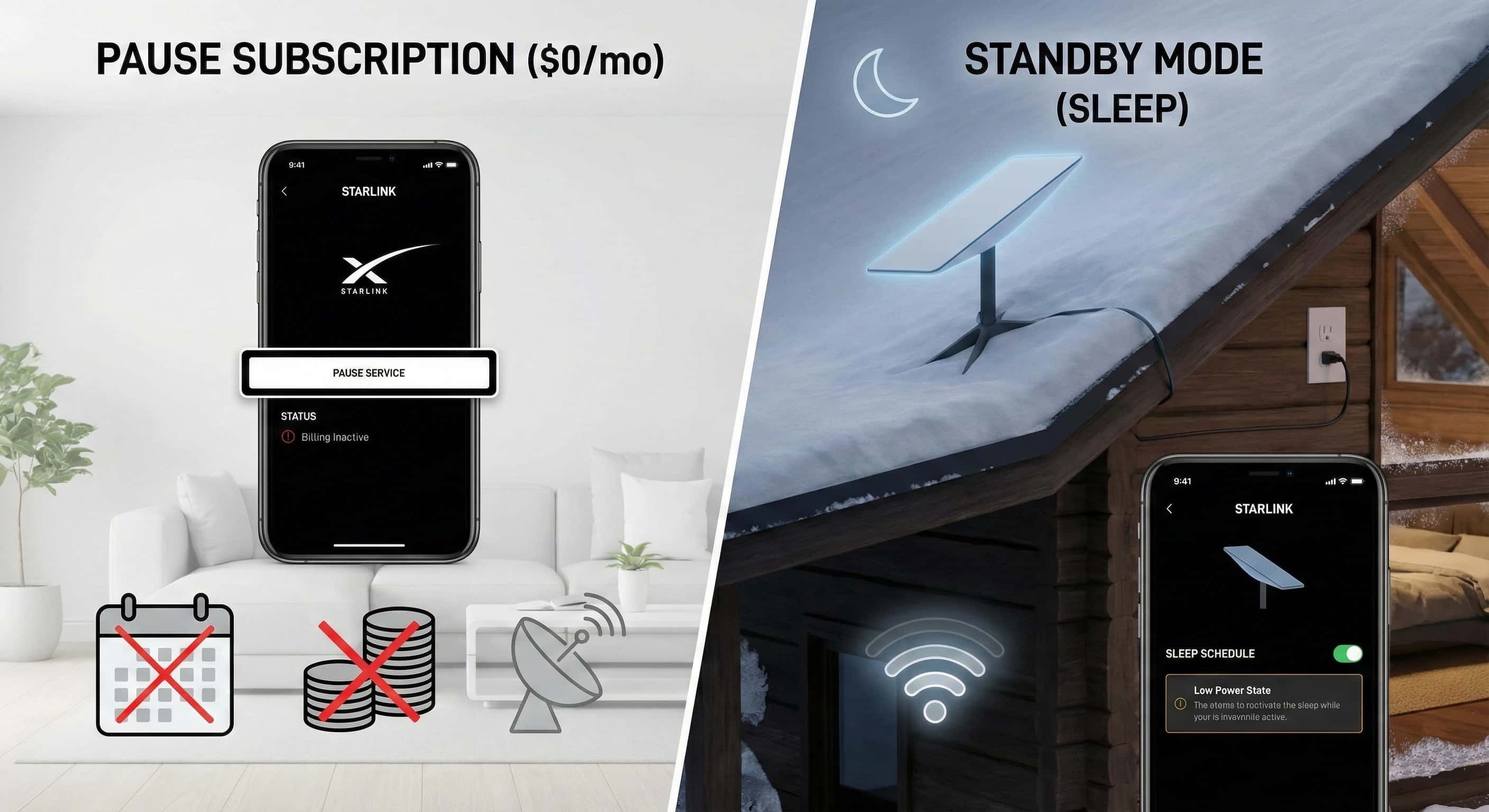 Starlink pause vs Starlink standby mode